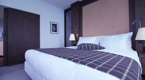 Wide angle shot - Hotel bed Stock Footage 47139569