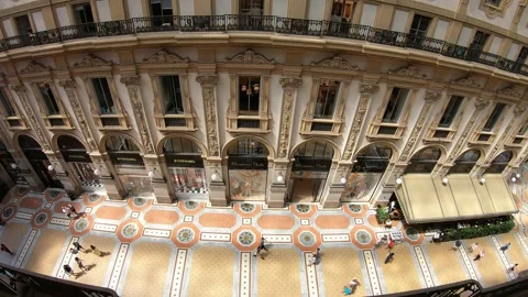 Wide angle shot of the interior of Vittorio Emanuele II Gallery Video stock 136904142