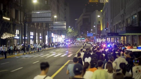 A wide angle shot of a large group of people in Shanghai on Chinese New Year Stock Footage 129805145