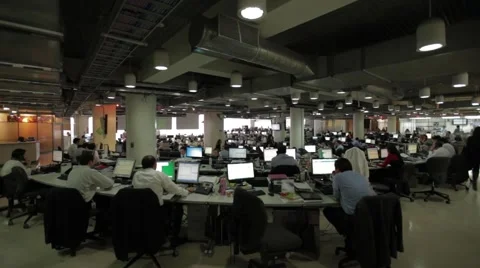 Wide Angle Shot of a Large Open Office Stock Footage 45237455