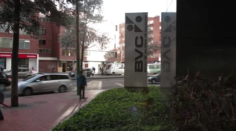 Wide Angle Shot of the logo outside Colombian Stock Exchange Video stock 45237282
