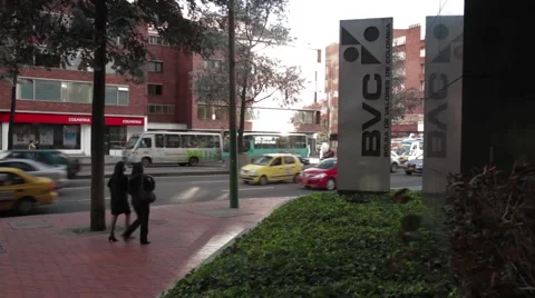 Wide Angle Shot of the logo outside Colombian Stock Exchange Video stock 45237301