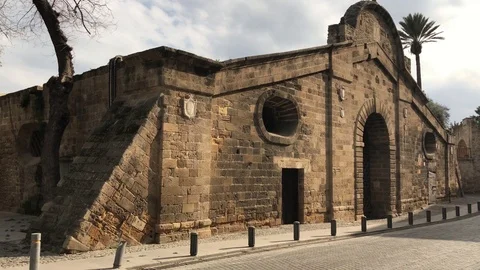 Wide Angle Shot of Medieval Building. Famagusta Gate, Nicosia Stock Footage 100629020