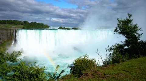 Wide Angle Shot of Niagara Falls with Rainbow Stock Footage 120742681