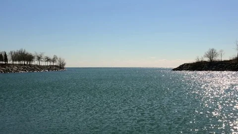 Wide angle shot of Open Water on a winter day. Stock Footage 74281320