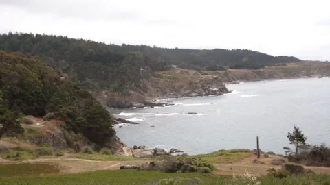 Wide angle shot of Pacific Ocean and cliffs in Sonoma Coast, California Video stock 79549700