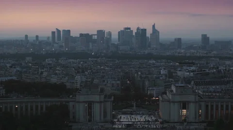Wide angle shot of Paris at sunset Stock Footage 34192322