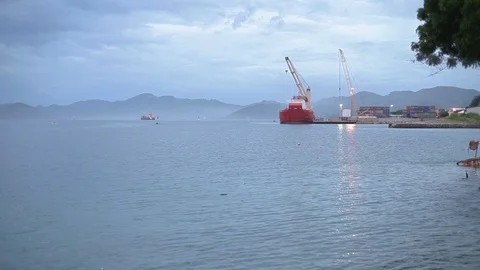 Wide angle shot of a red crane Stock Footage 100064852
