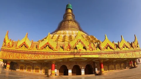 Wide Angle shot of slowly walking by The Global Vipassana Pagoda, Mumbai, India Stock Footage 125750047