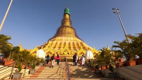 Wide angle shot of Slowly walking towards Global Vipassana Pagoda. Mumbai, India Stock Footage 125750960