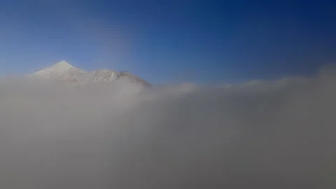Wide angle shot of snowed volcano El Teide, Isle of Tenerife, Canary Islands. Stock-Footage 146844651