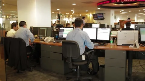 Wide Angle Shot of some offices inside Colombian Stock Market headquarters Stock Footage 45237201