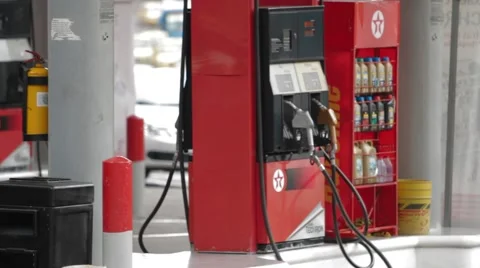 Wide Angle Shot of a Texaco Gas Station Stock Footage 42269825