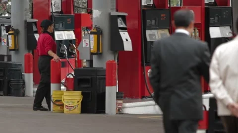 Wide Angle Shot of Texaco Gas Station Stock Footage 42269838