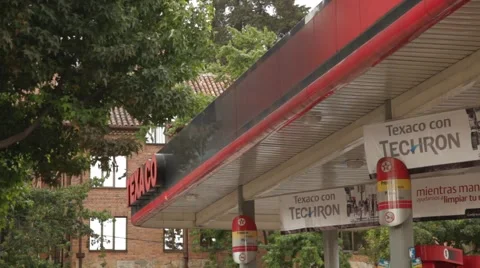 Wide Angle Shot of a Texaco Gas Station in Chapinero Stock Footage 42270102