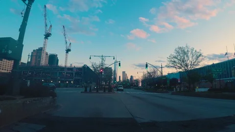 Wide Angle Shot: Traffic in NYC on West Street at dusk Stock Footage 129779283