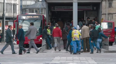Wide Angle Shot of Transmilenio's Museo del Oro Station Stock Footage 42267045
