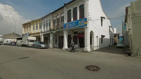 Wide Angle Shot of a Two-Storey Shop Lot in Penang, Malaysia Video stock 48139759