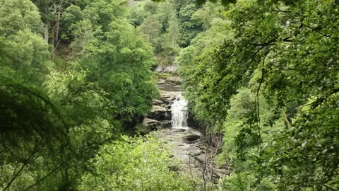 Wide angle shot of the upper section of the Falls of Clyde, New Lanark 動画素材 283376503