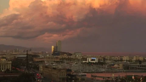 Wide angle shot view of Barcelona, Spain Stock Footage 154405145