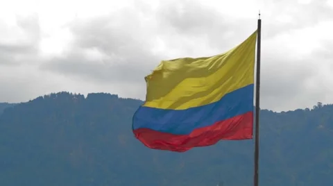 Wide Angle Shot of a Waving Colombian Flag Stock Footage 45237468
