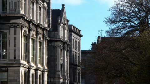 Wide Angle: The Side of a Building in the City of Dublin, Ireland Stock Footage 128929169