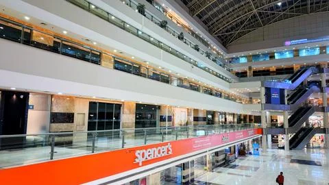 Wide-angle side view of JMD Empire Square shopping mall Stock Photos