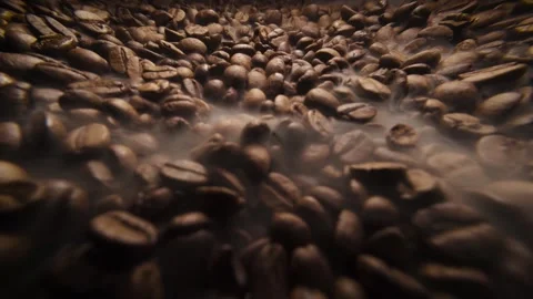 Wide angle sliding shot of roast coffee beans Stock Footage 335532346