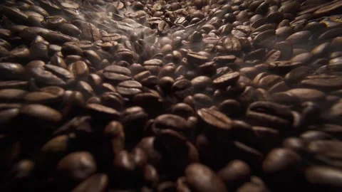 Wide angle sliding shot of roast coffee beans Stock Footage 335532587