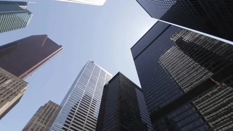 Wide angle spin shot of downtown Toronto Financial District skyscrapers. Video stock 77526324