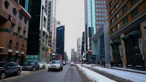 Wide angle steady display shot of downtown during winter day in Montreal, Canada Video stock 88844286