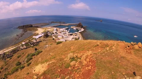 Wide angle still view look out  to the harbor horizon sea ocean scape look down  Stock Footage 243000186