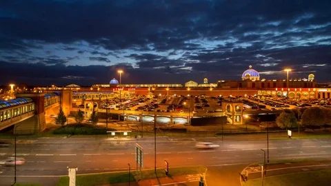Wide Angle Sunset Over Trafford Centre, Manchester Time-lapse Stock Footage