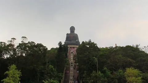 Wide Angle Time-lapse of Big Buddha on Lantau Island, Hong Kong Stock-Footage 84081777