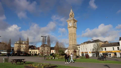 Wide angle time lapse footage Albert memorial clock tower in Barnstaple Stock Footage 170085565