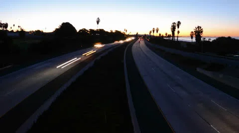 Wide angle Time lapse with motion of morning rush hour traffic on the Ventura Stock Footage 27187357