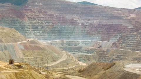 Wide angle time-lapse of open pit copper mine Stock Footage 56965629