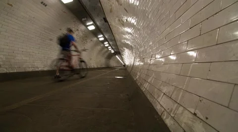 Wide angle Time lapse Pedestrian Tunnel,  under River Thames Vídeos de archivo 64234520