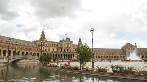 Wide-angle time lapse of Plaza de Espana in Seville, Spain Stock Footage 64564461