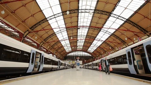 Wide angle time lapse train station Vídeos de archivo 76386740