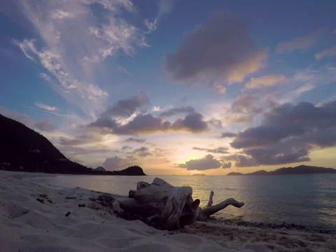 WIDE ANGLE TIMELAPSE DESERTED PRIVATE BEACH TORTOLA BVI VIRGIN ISLANDS Stock Footage 142549276