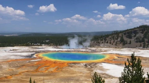 Wide angle timelapse of grand prismatic pool in yellowstone Stock Footage 82332913