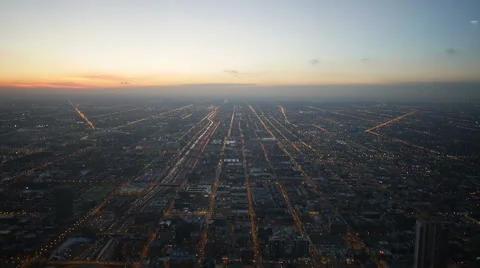 Wide angle of traffic trails in Chicago at sunset Stock Footage 66442585