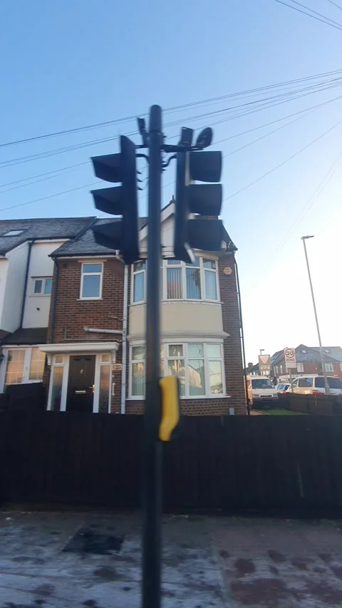 Wide Angle Vertical Footage of British Urban City Streets During Car Drive Stock Footage 327455817