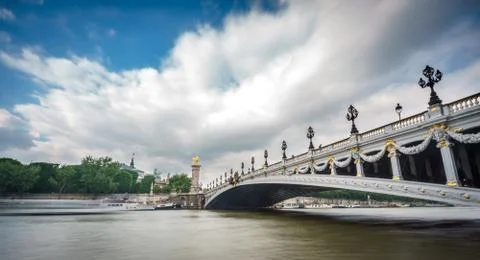 Wide angle view of Alexandre III Bridge, Paris France 스톡 사진