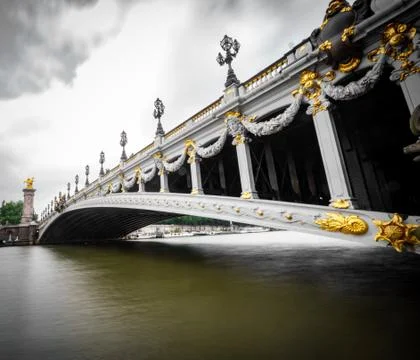 Wide angle view of Alexandre III Bridge in Paris 스톡 사진