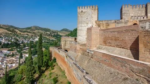 Wide angle view of Alhambra and Albaicin Stock Photos