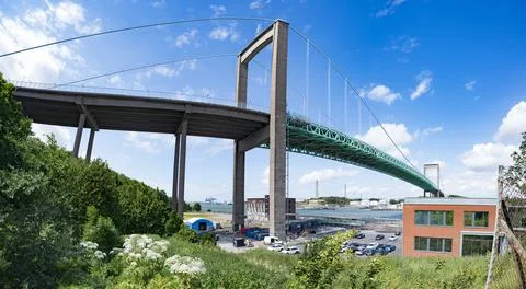 Wide Angle View of Alvsborgs Bridge Gothenburg in roda sten district Stock Photos