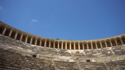 Wide angle view of ancient amphitheatre Stock Footage 99180734