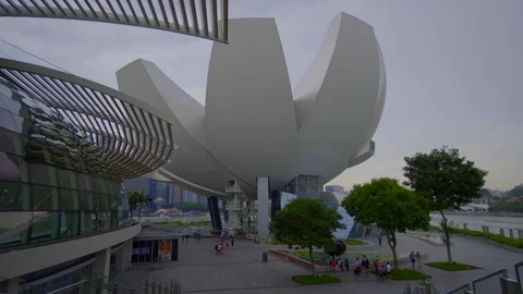 Wide angle view of Art Science Museum at Marina Bay Sands Singapore Stock Footage 116558870